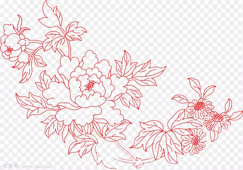 红色牡丹简笔画手绘PNG图片素材下载_图片编号7515246-PNG素材网