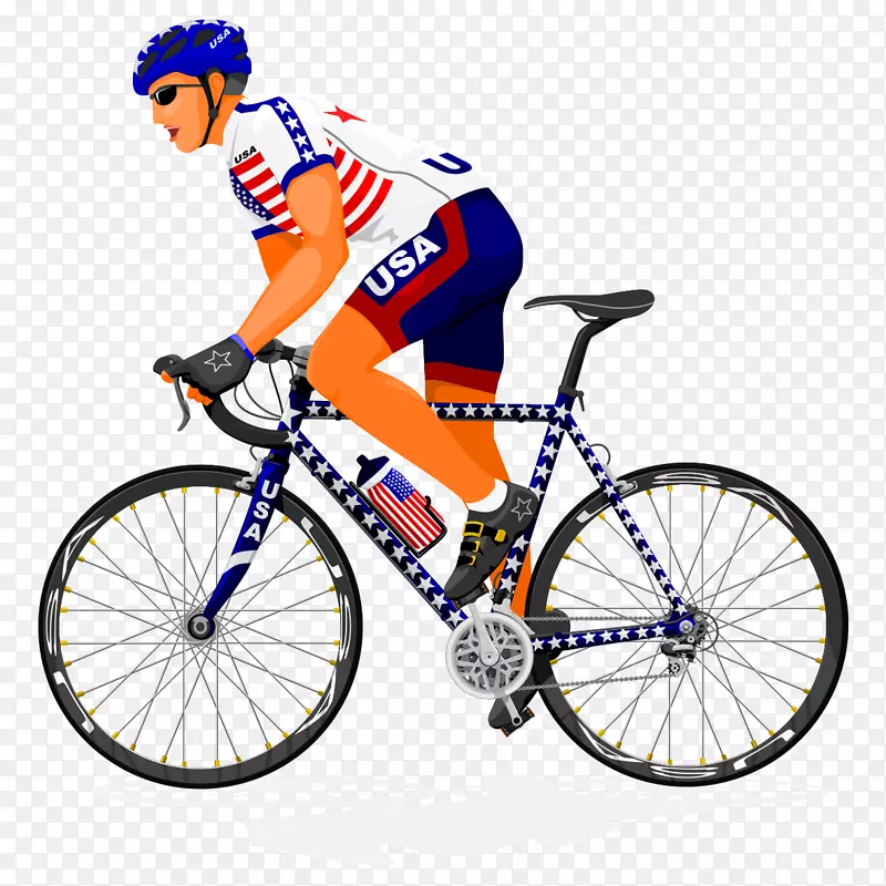 手绘人物插画自行车比赛运动员
