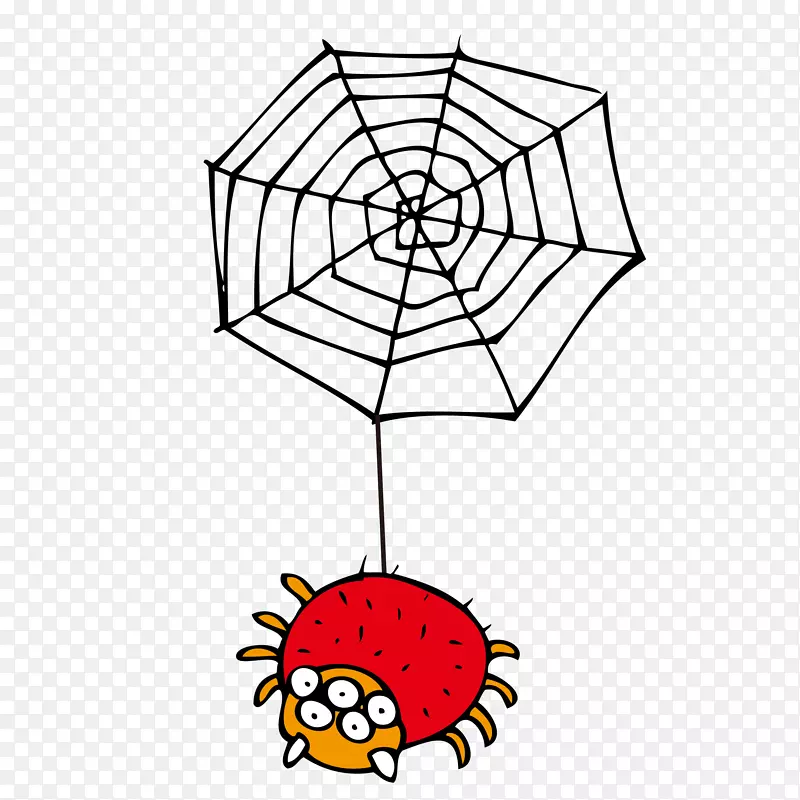 矢量手绘卡通蜘蛛网下的小蜘蛛无