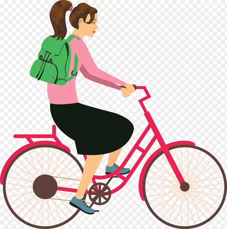 背着背包骑自行车的女孩