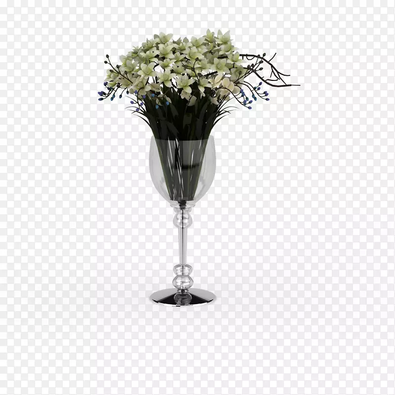 白色鲜花束透明高脚杯