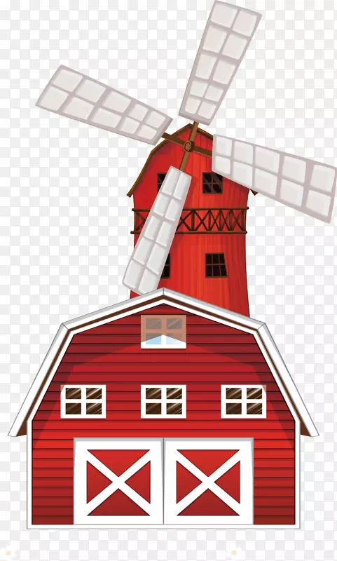 可爱红色农场风车