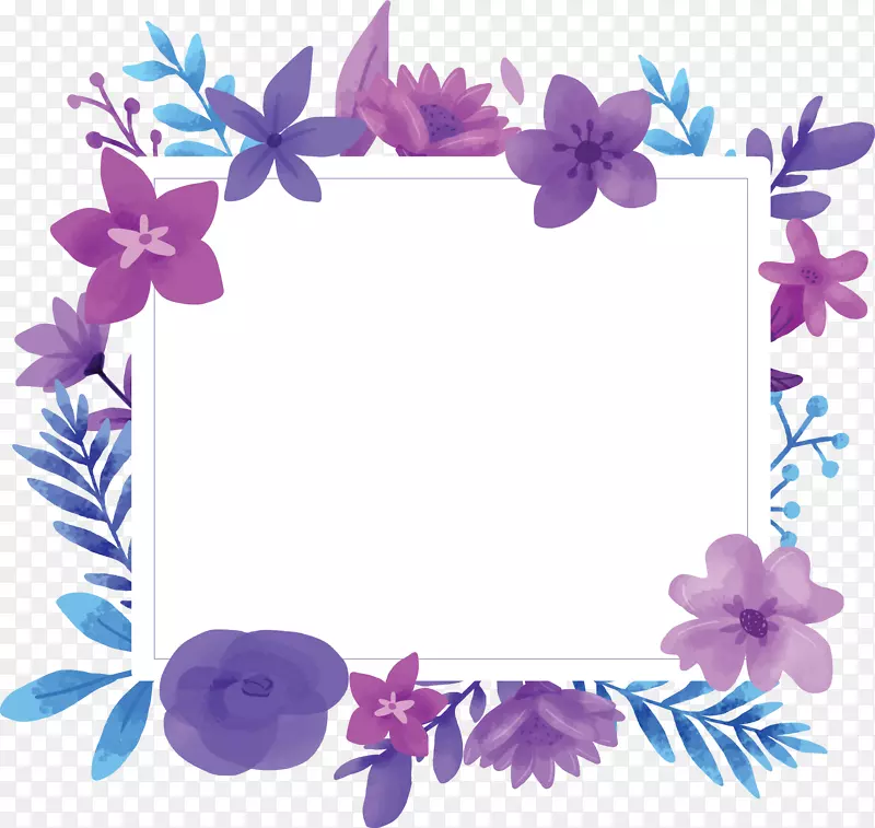 手绘风紫色花朵边框