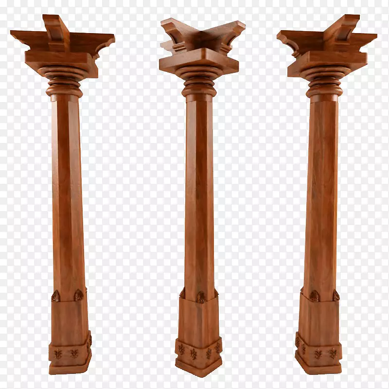 三个简单棕色木头柱子