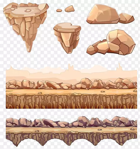 手绘漂浮山石