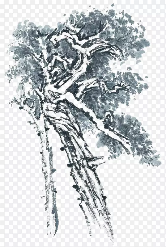 写意国画树木