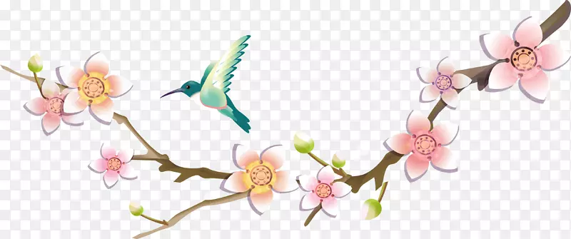 桃树枝和飞鸟