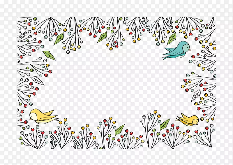 卡通春季树枝和鸟边框矢量素材