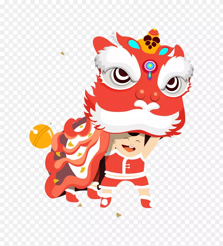 手绘卡通中国风舞狮子PNG图片素材下载_图片编号7519988-PNG素材网