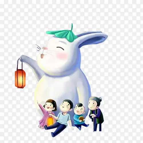 中秋节一起赏月的兔子和人
