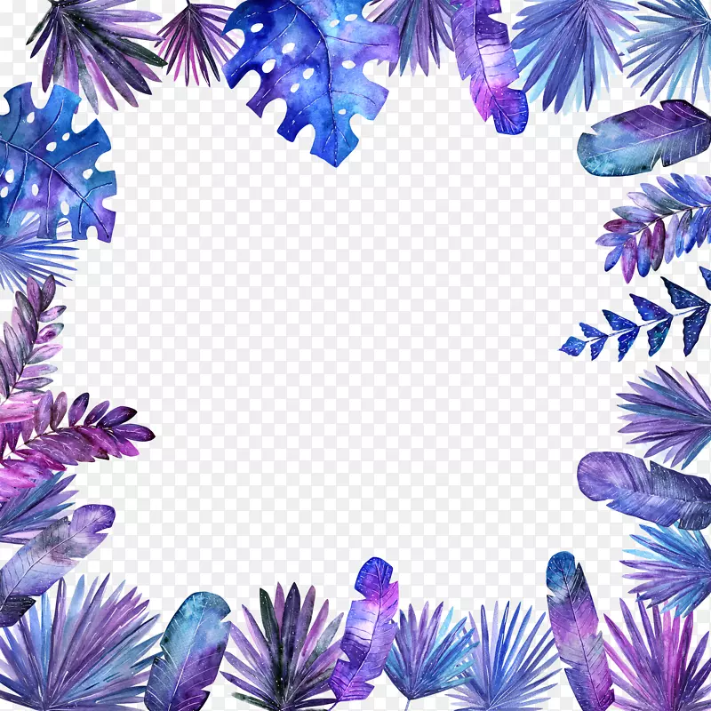 手绘水彩紫色树叶装饰图案