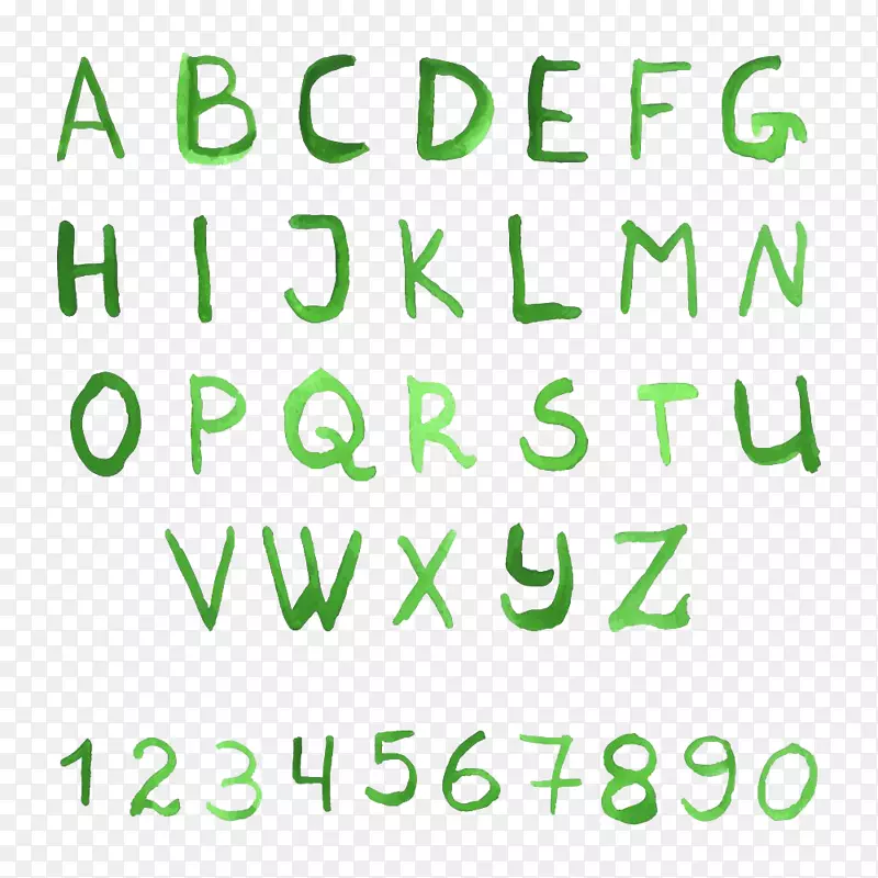 手绘手写绿色字母数字