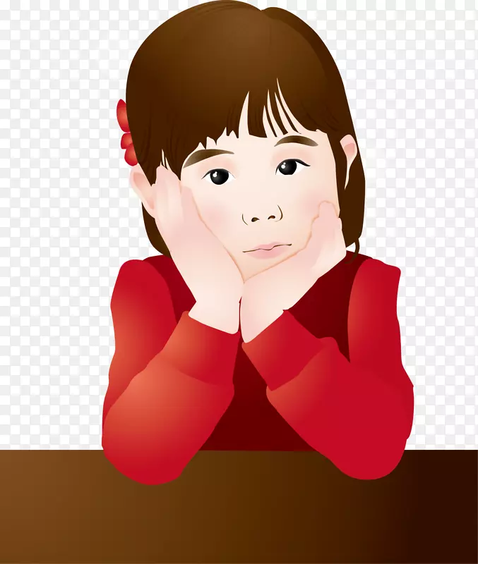 卡通双手托腮发呆的小女孩PNG图片素材下载_图片编号7525768-PNG素材网