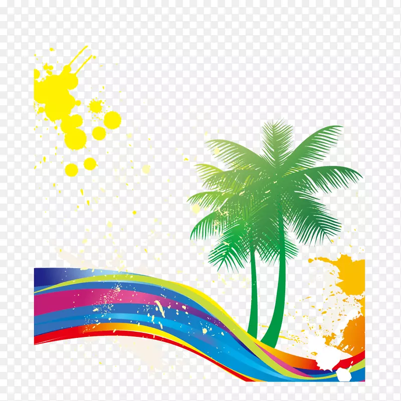 椰子树和彩色曲线