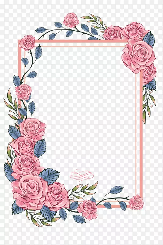 三八节手绘玫瑰花花环装饰背景插