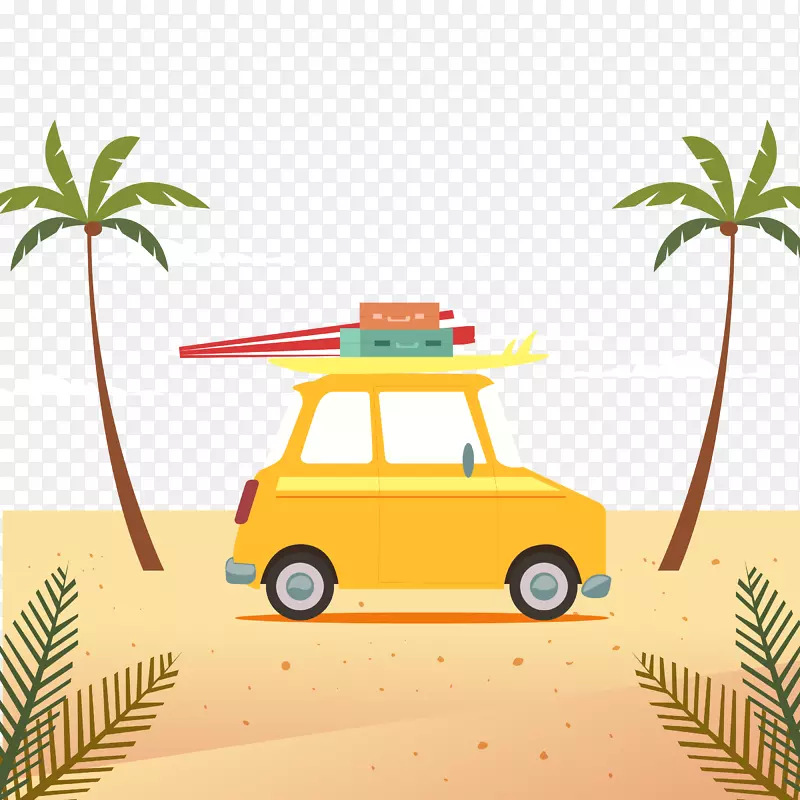 夏日海边沙滩上的汽车