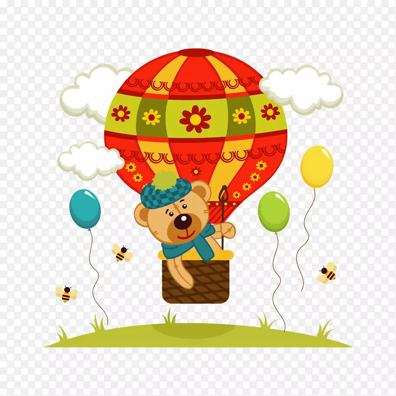 矢量坐在热气球上的小熊