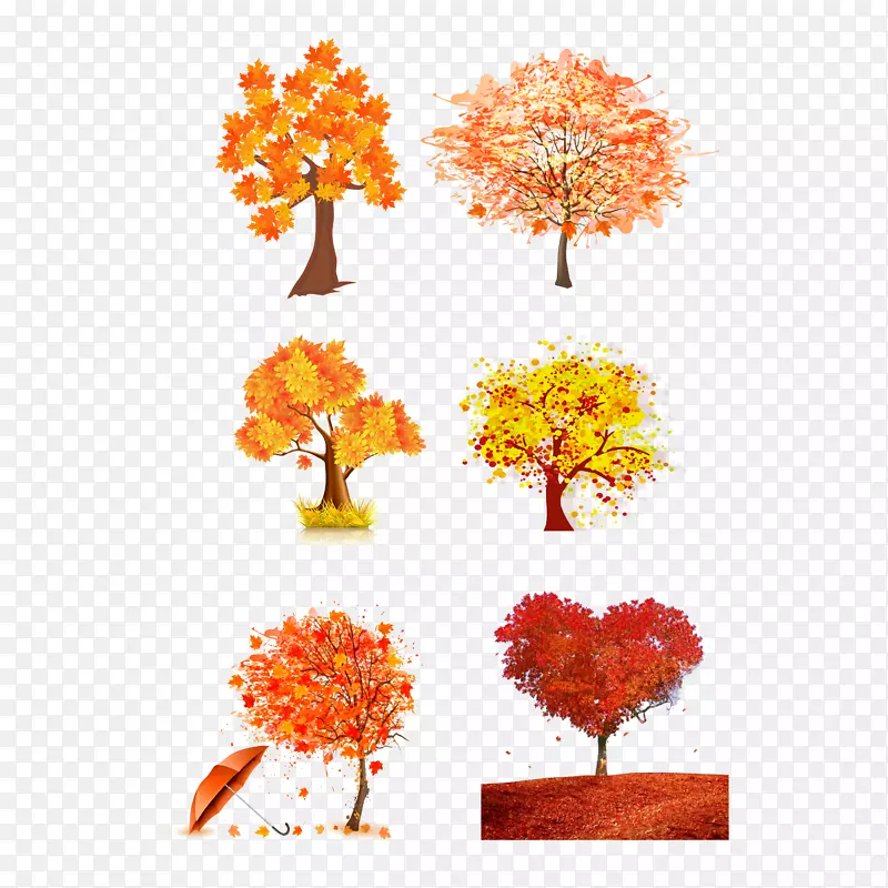 秋色手绘彩色树木