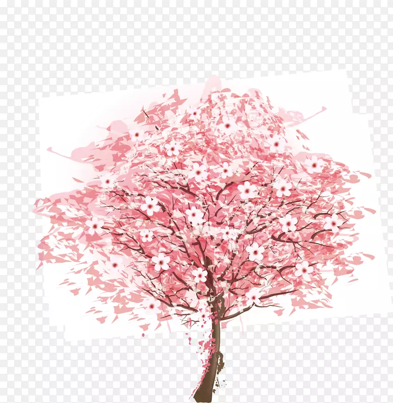 矢量图满树的粉红色桃花