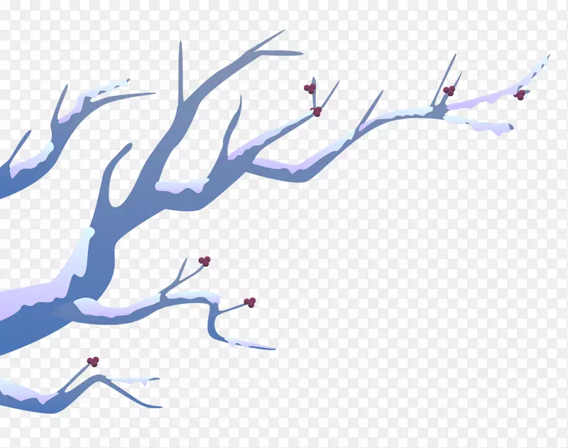 免抠蓝色树枝上的雪