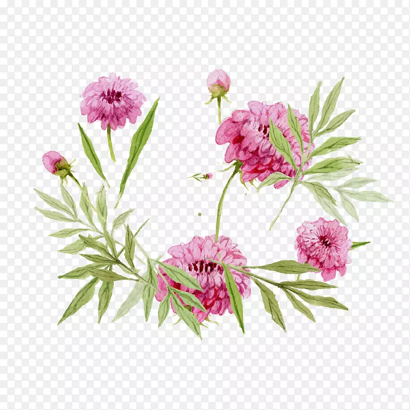 粉红水彩花朵矢量素材