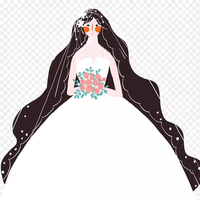 手绘手拿捧花新娘