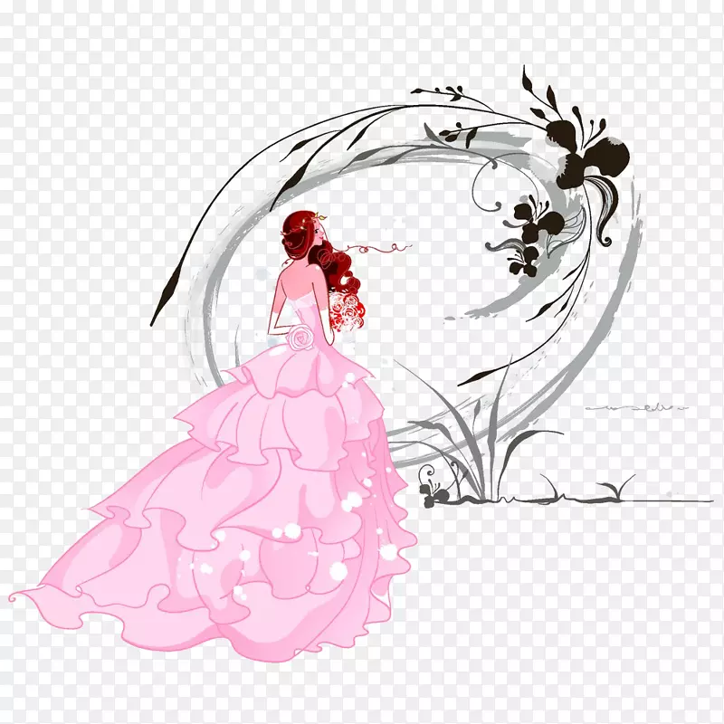 时尚插画拿花的新娘