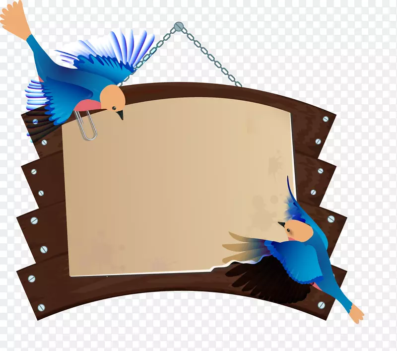 卡通蓝色小鸟装饰公告栏矢量图