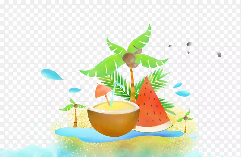 椰子西瓜避暑岛PNG下载