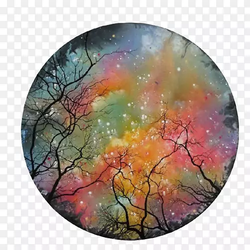 星空树枝水彩画素材图片