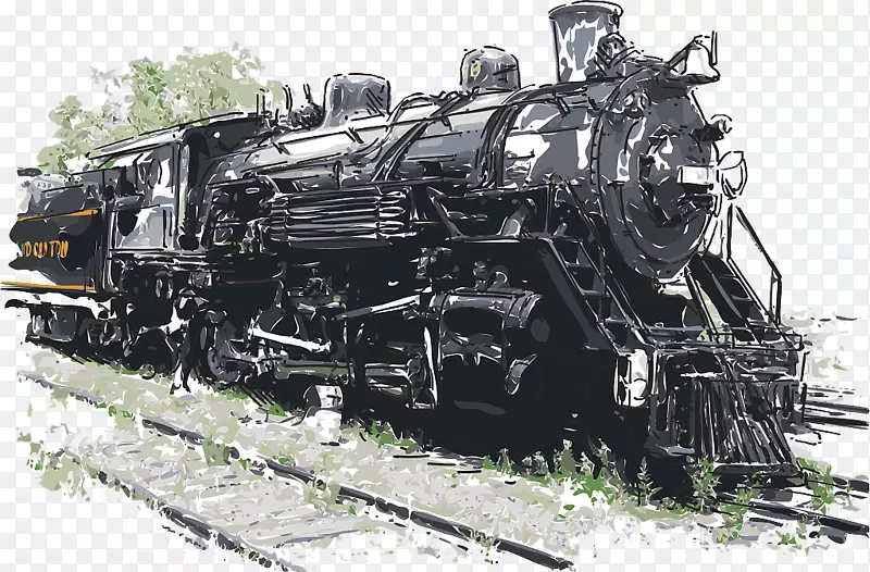 手绘蒸汽式老火车插图