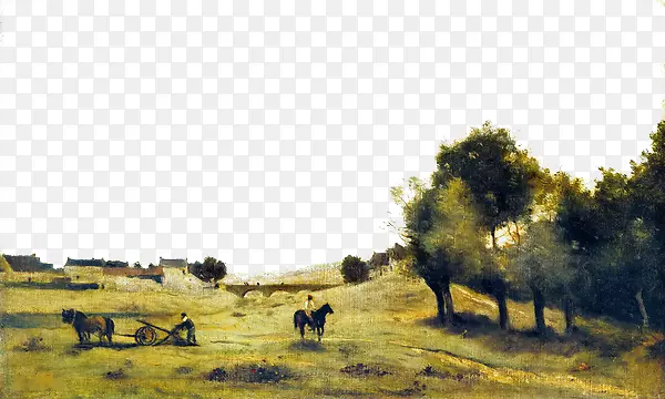 草原牧场油画
