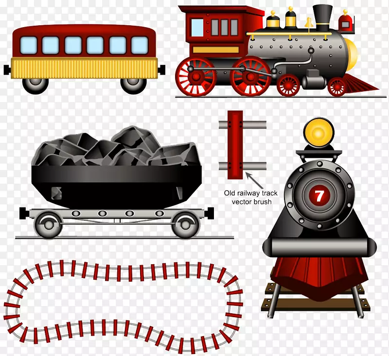 卡通手绘火车头与铁轨