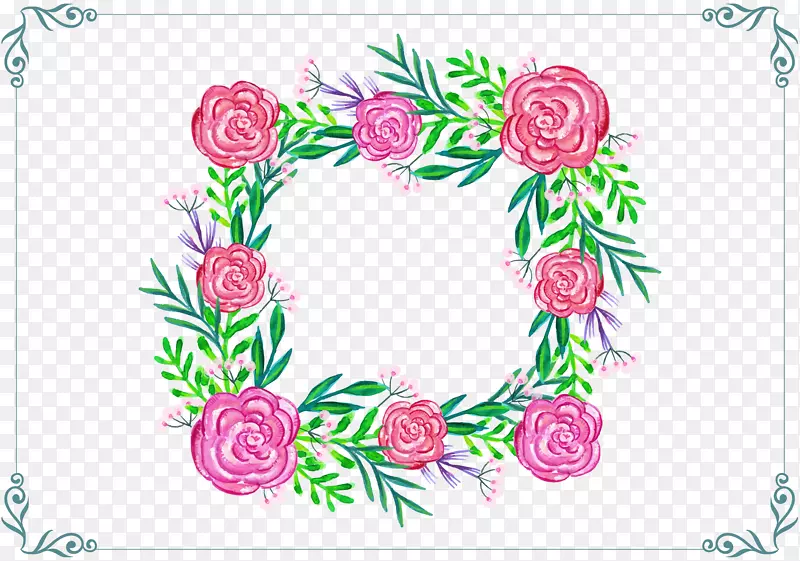 粉色玫瑰水彩花框