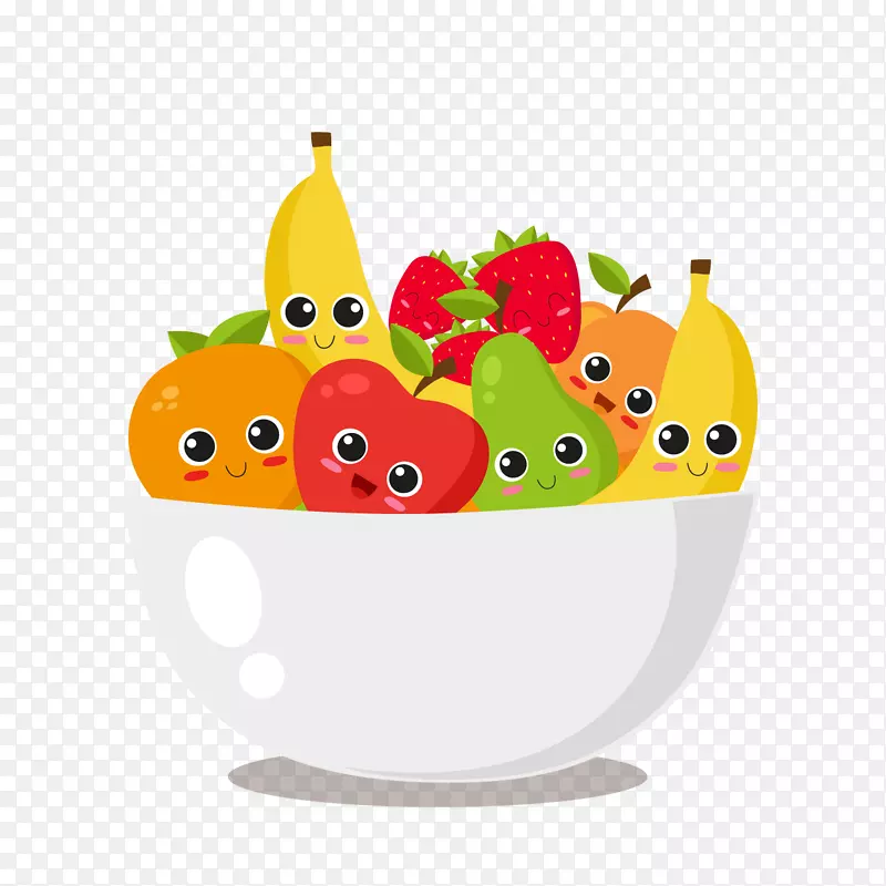 卡通装在碗里的可爱水果矢量图