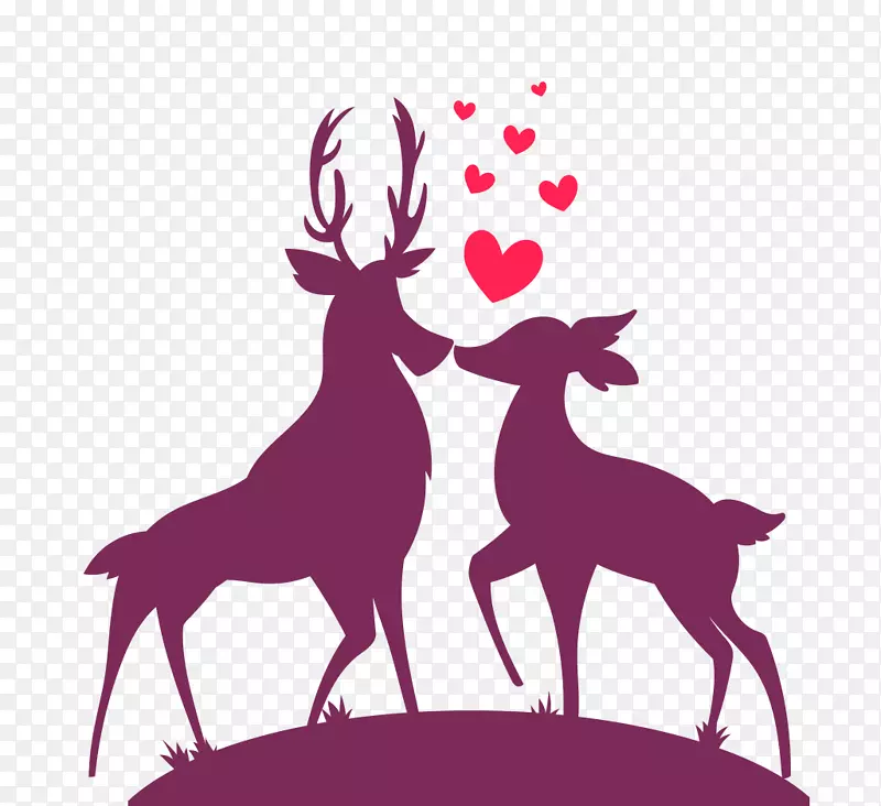 紫色的浪漫小鹿剪影免抠图