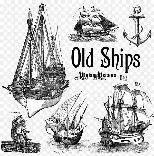 卡通手绘海上的帆船素材