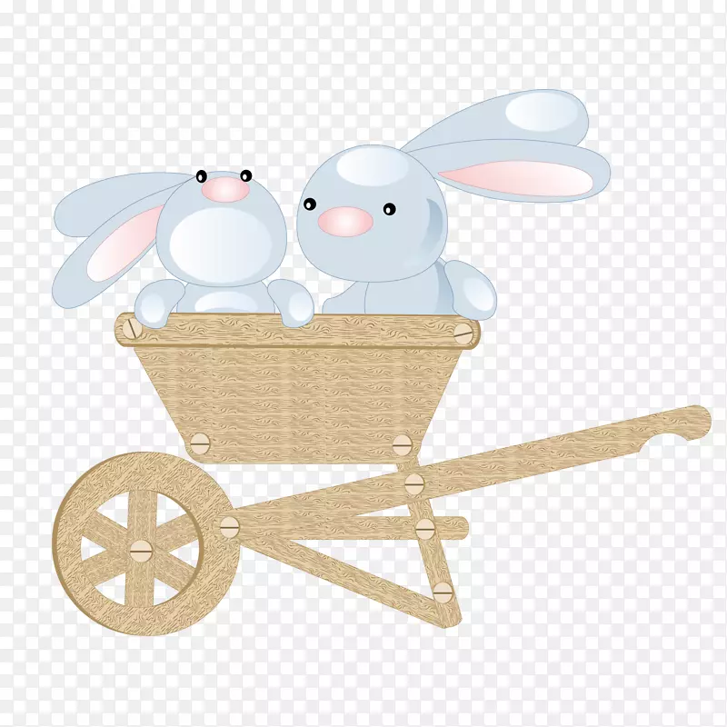 坐在手推车里的小兔子