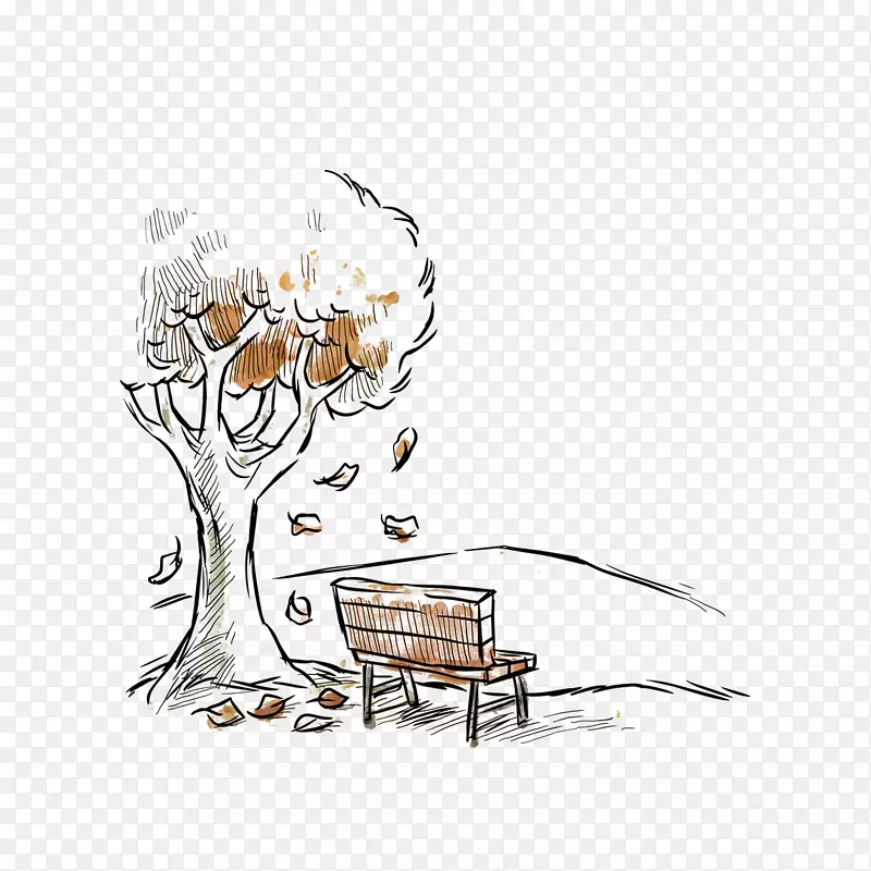 简笔手绘树下的凳子素材
