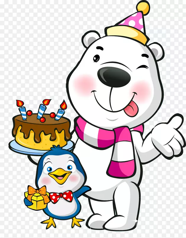 卡通拿蛋糕的北极熊