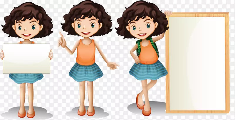 矢量手绘卡通小女孩
