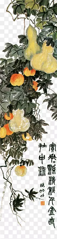 国画瓜藤上的葫芦