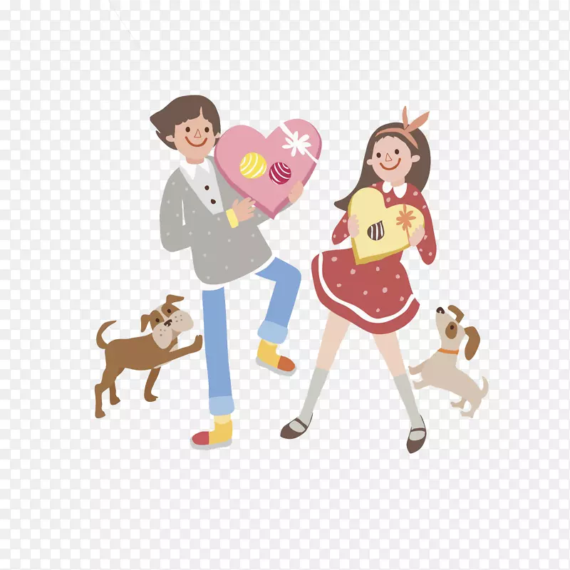 卡通互送礼物的情侣免抠图PNG图片素材下载_图片编号7546306-PNG素材网
