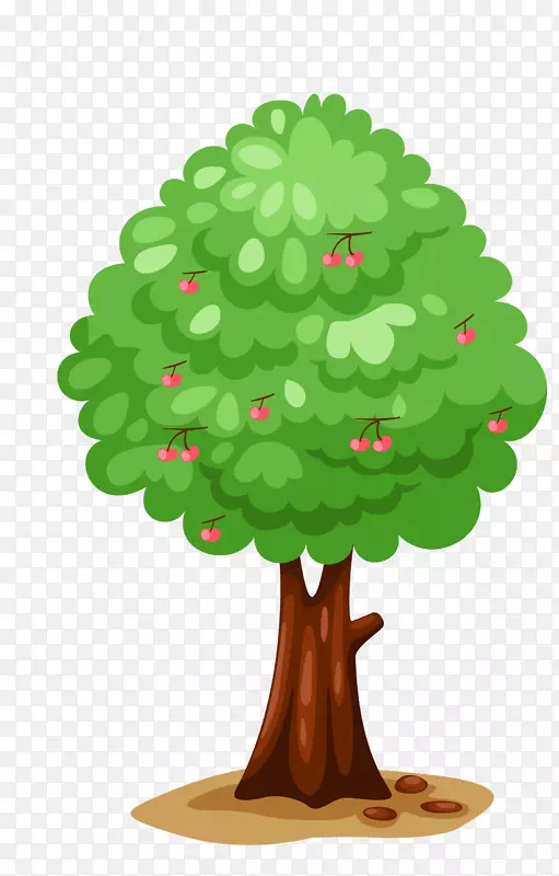 卡通手绘绿色樱桃树