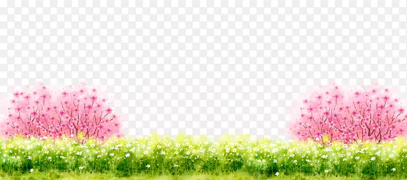 春季樱花与小草主题装饰边框