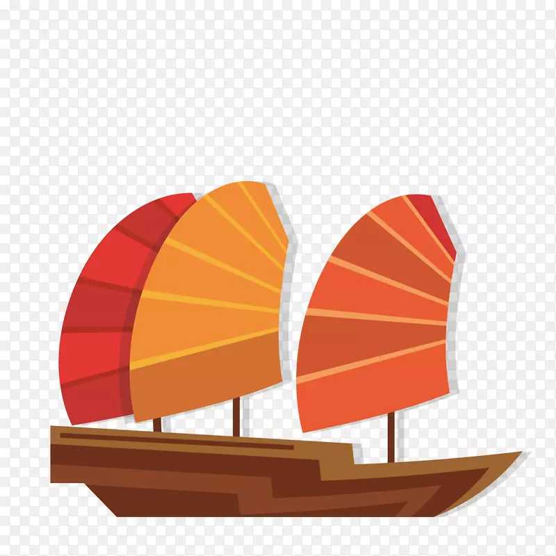 橘色船帆的小船简图