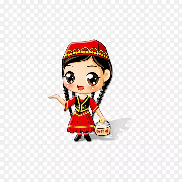 卡通戴新疆帽子的维吾尔族少女