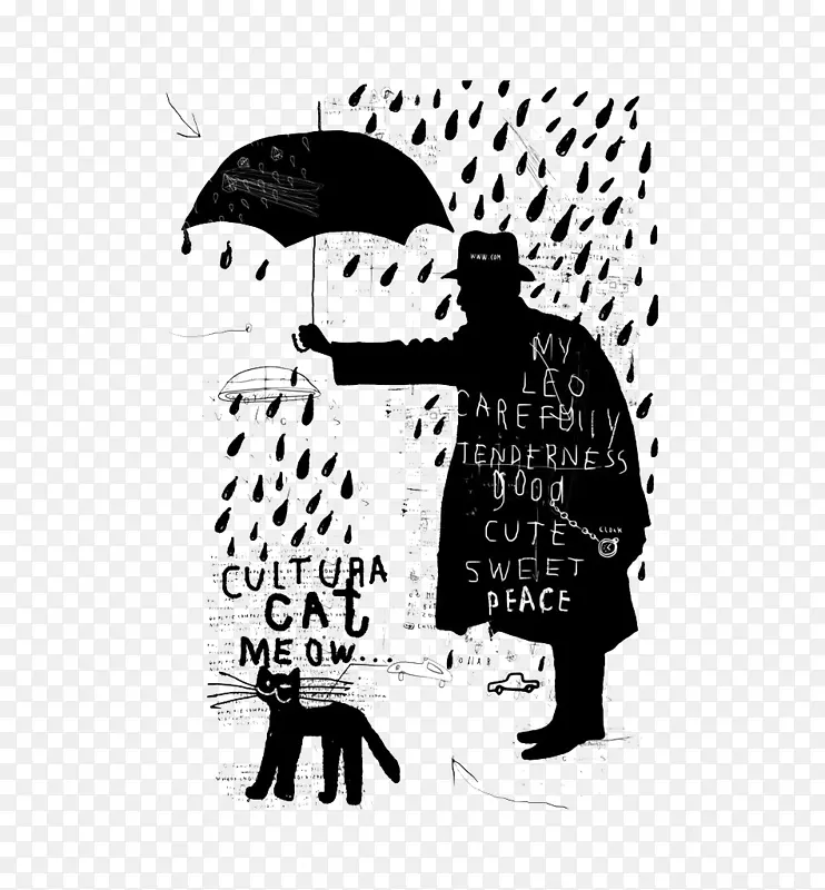 黑色下雨打伞漫画
