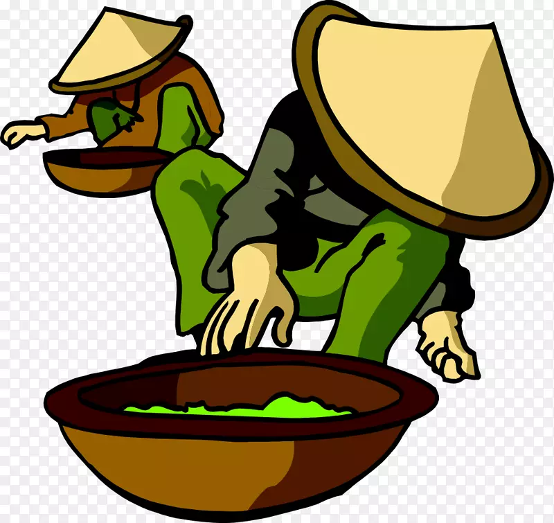 卡通手绘戴着草帽的茶农人物