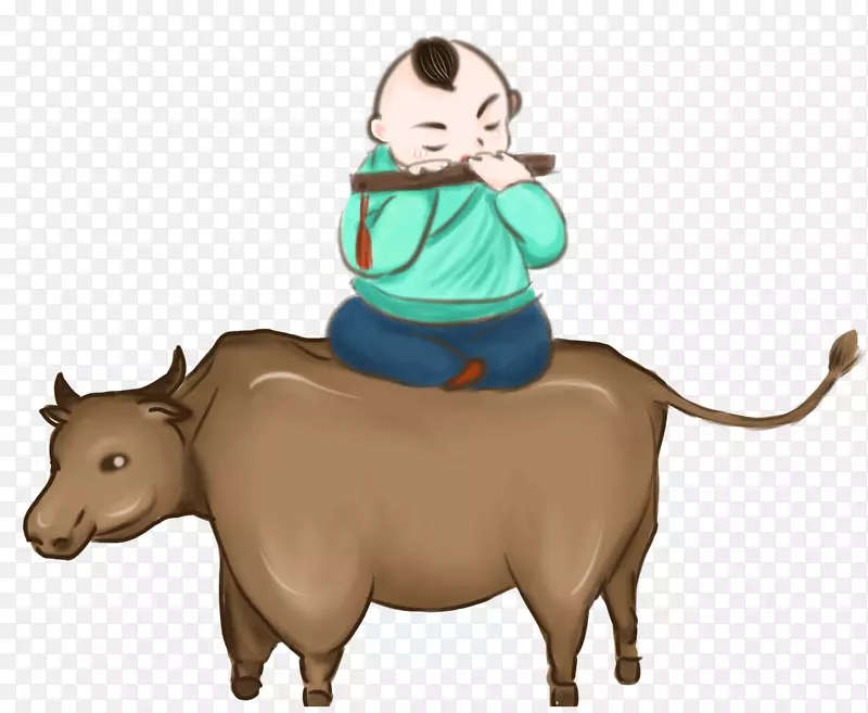 放牛的孩子手绘插画素材